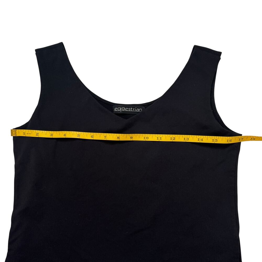 Vintage EQUESTRIAN Black Tactel V-Neck Tank Top Sz Medium Made in USA Wide Strap - Picture 8 of 9